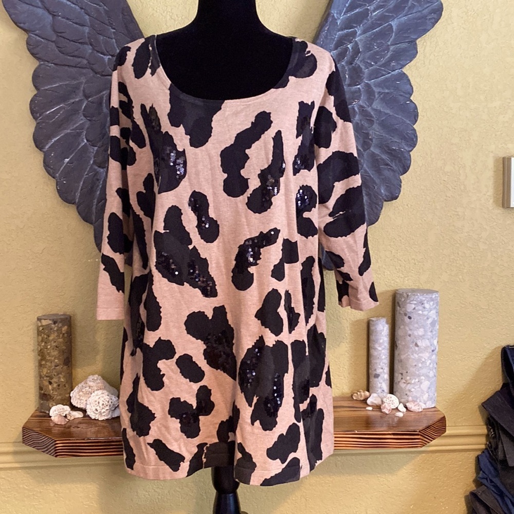 INC Animal Print 3/4 Sleeve Shirt With Sequins
